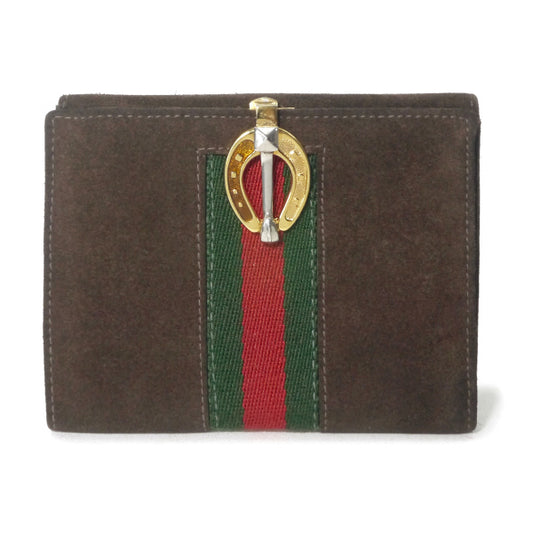 OLD Gucci  スエード２つ折れ財布（茶・シェリーライン）