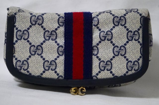 OLD Gucci  鏡付き！がま口ポーチ（青）