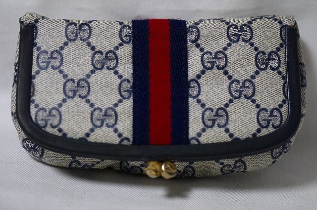 OLD Gucci  鏡付き！がま口ポーチ（青）