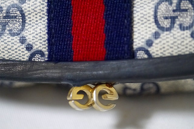 OLD Gucci  鏡付き！がま口ポーチ（青）