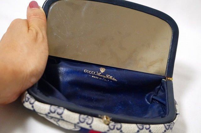 OLD Gucci  鏡付き！がま口ポーチ（青）