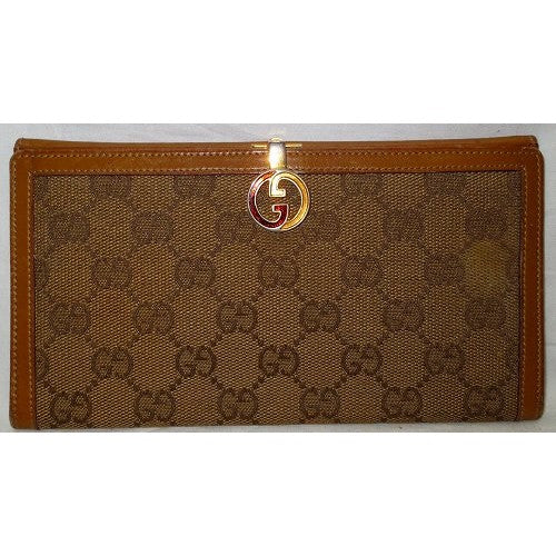 OLD Gucci　２つ折れジャガード横長サイフ(茶）