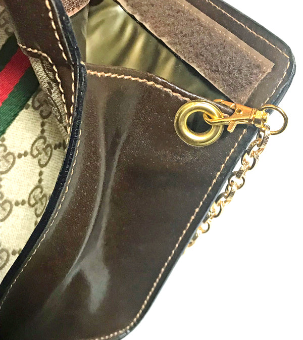 OLD Gucci Parfums チェーンショルダー付セカンドバッグ（茶）