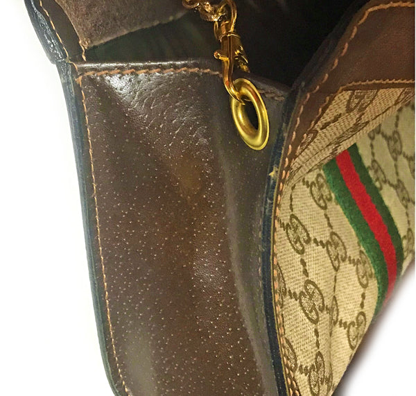 OLD Gucci Parfums チェーンショルダー付セカンドバッグ（茶）