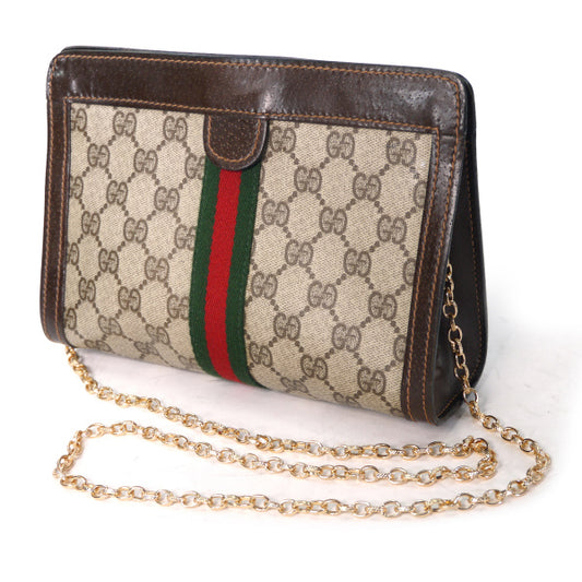 OLD Gucci Parfums チェーンショルダー付セカンドバッグ（茶）