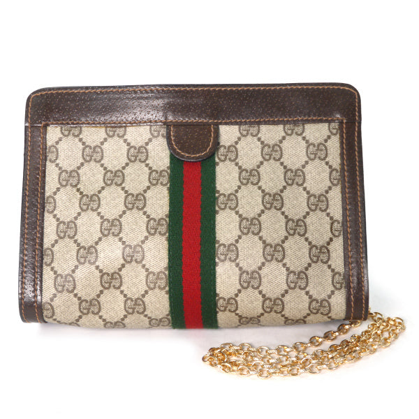 OLD Gucci Parfums チェーンショルダー付セカンドバッグ（茶）