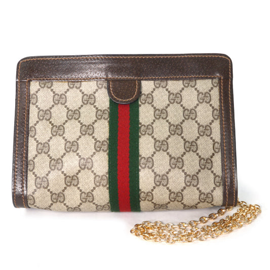 OLD Gucci Parfums チェーンショルダー付セカンドバッグ（茶）