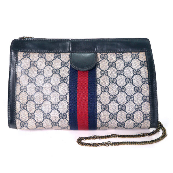 OLD Gucci PARFUM チェーンショルダー付クラッチバッグ（青）