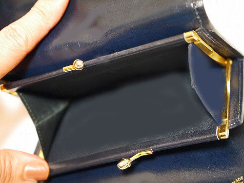 OLD Gucci がま口２つ折りシンプル財布（青）
