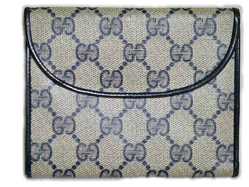 OLD Gucci がま口２つ折りシンプル財布（青）