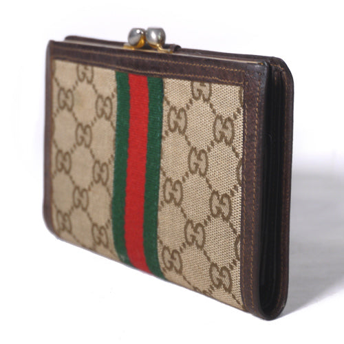 OLD　Gucci　がま口財布（茶・シェリーライン）