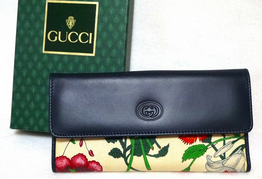 OLD Gucci　フラワー柄長財布（紺）