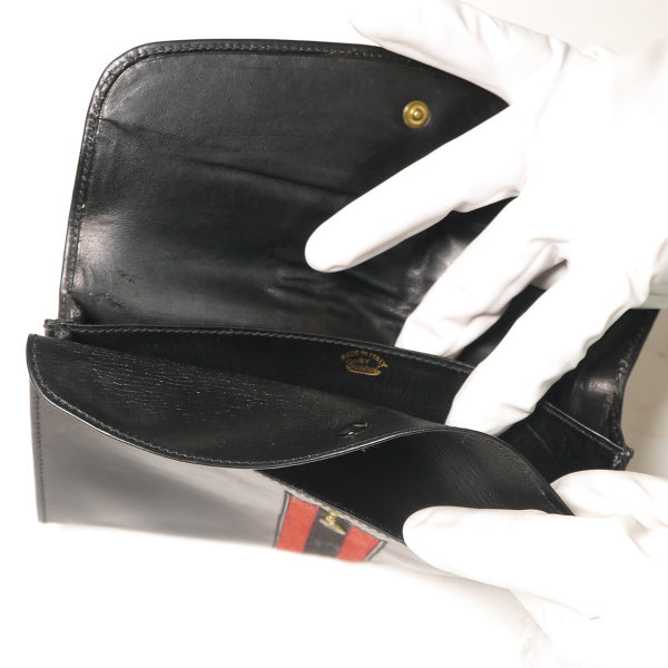 OLD Gucci<訳あり＞シェリーライン横長財布（総革・黒）