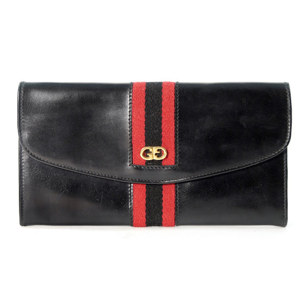 OLD Gucci<訳あり＞シェリーライン横長財布（総革・黒）