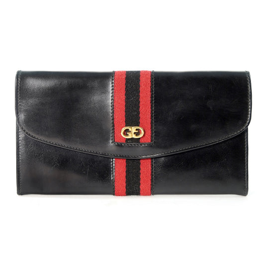 OLD Gucci<訳あり＞シェリーライン横長財布（総革・黒）