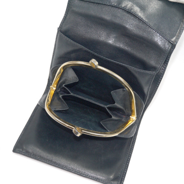 OLD Gucci <訳あり>本革がま口シェリーライン財布（紺）