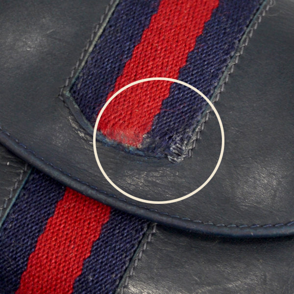 OLD Gucci <訳あり>本革がま口シェリーライン財布（紺）