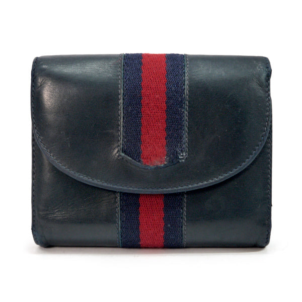 OLD Gucci <訳あり>本革がま口シェリーライン財布（紺）