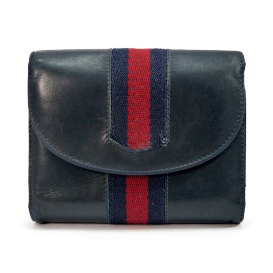 OLD Gucci <訳あり>本革がま口シェリーライン財布（紺）
