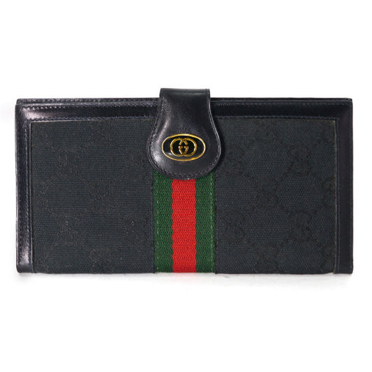 OLD Gucci シェリー札入れ・小切手ケース（黒/ジャガード）