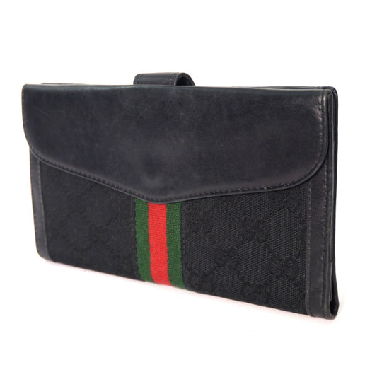 OLD Gucci ３つ折れシェリー長財布（黒/ジャガード）