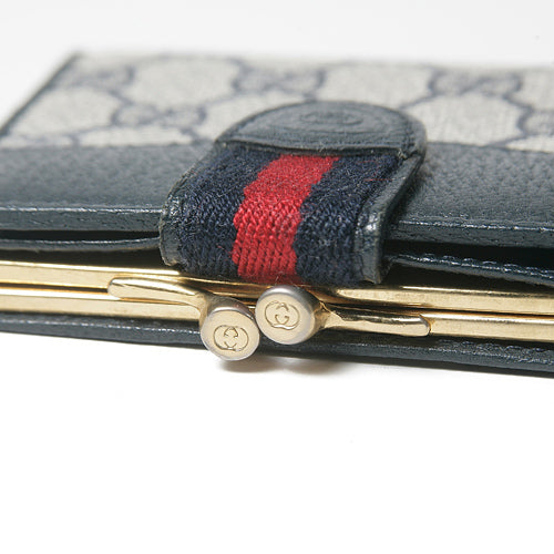 OLD Gucci ２つ折れミニシェリーがま口財布（青）