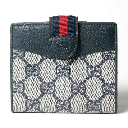OLD Gucci ２つ折れミニシェリーがま口財布（青）