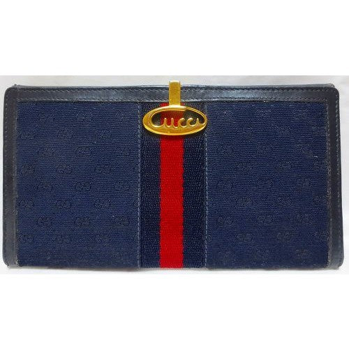 OLD Gucci　横長財布（ネイビー・ジャガード織）