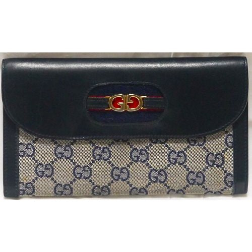 OLD Gucciホースビット金具横長財布（ネイビー）