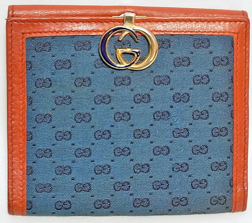 OLD Gucci  ２つ折れ財布（赤・紺ジャガード）