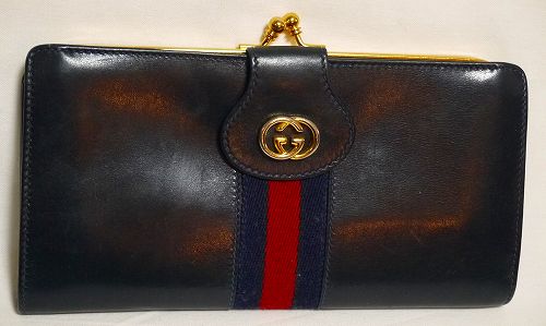 OLD　Gucci総皮ガマ口　長財布（ネイビー）