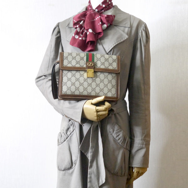 OLD Gucci　シェリークラッチバッグ（茶）