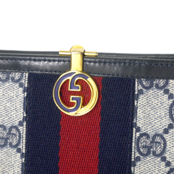 OLD Gucci　80sデッドストック横長財布（青・ＧＧ柄）