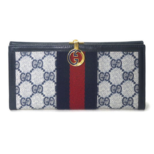 OLD Gucci　80sデッドストック横長財布（青・ＧＧ柄）