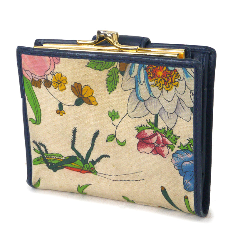 OLD Gucci　フローラ２つ折れ財布（紺）