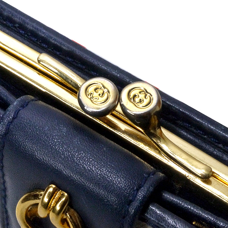 OLD Gucci　フローラ２つ折れ財布（紺）