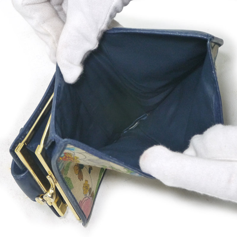 OLD Gucci　フローラ２つ折れ財布（紺）