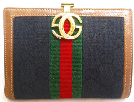 OLD Gucci  ２つ折れ財布（キャメル・黒ジャガード）