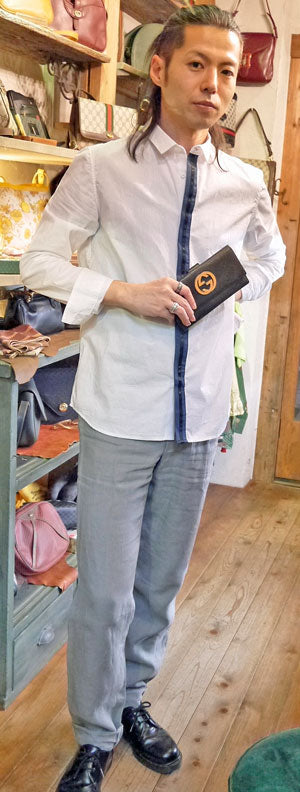 Gucci　大ＧG金具長財布（黒・総皮）