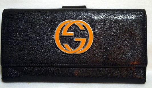 Gucci　大ＧG金具長財布（黒・総皮）