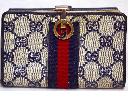 OLD　Gucci　がま口財布（青・シェリーライン）