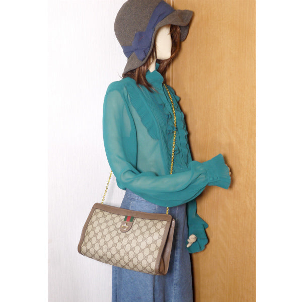 OLD Gucci PARFUM チェーンショルダー付クラッチバッグ（茶）