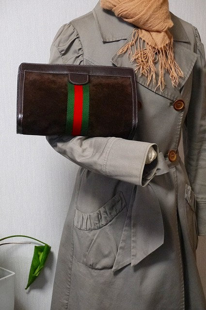 OLD Gucci PARFUM　スエードセカンドバッグ（茶）