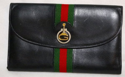 OLD Gucci　本革シェリー横長財布（黒）