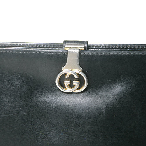OLD Gucci　本革がま口横長財布（黒）