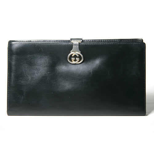 OLD Gucci　本革がま口横長財布（黒）