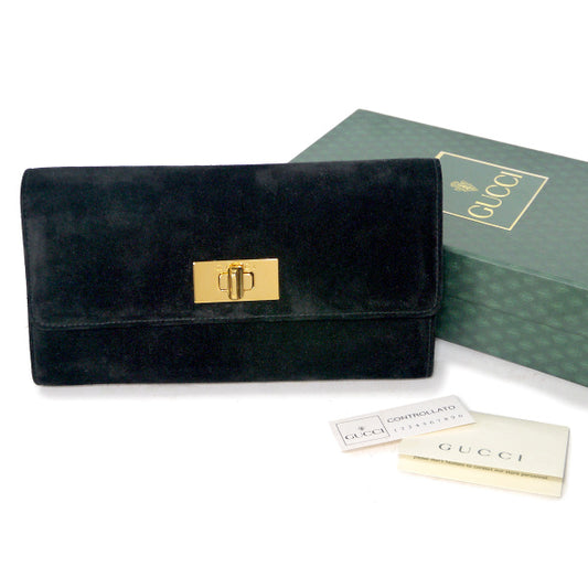 OLD Gucci  新品同様！ 箱付き長財布（黒・スエード）