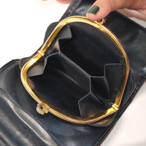 OLD Gucci ブーツ柄がま口２つ折り財布（赤茶）