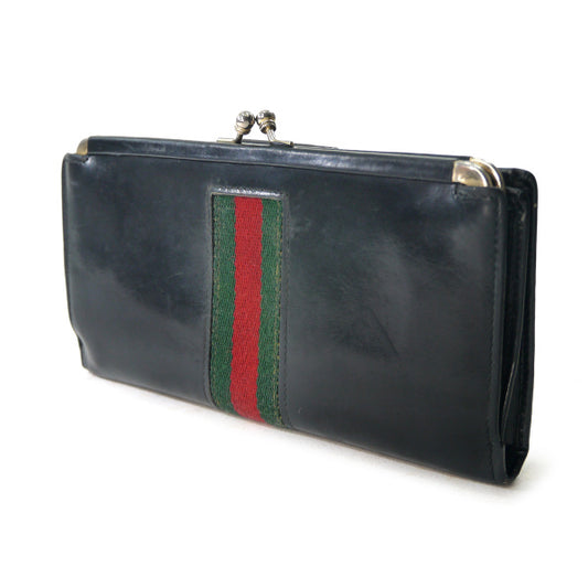 OLD Gucci　総革がま口シェリー長財布（黒）