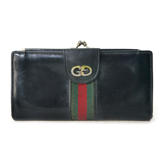 OLD Gucci　総革がま口シェリー長財布（黒）